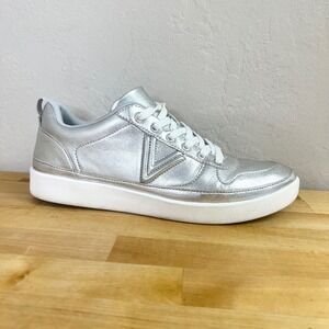 Vionic Elise Silver Metallic Leather Lace Up Fashion Sneakers Womens Size 9